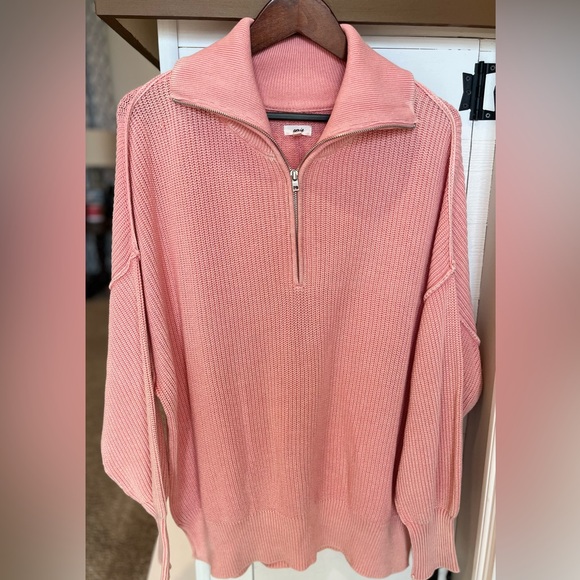aerie Sweaters - Aerie quarter zip sweater Size Small Oversized Pink ribbed Sweater